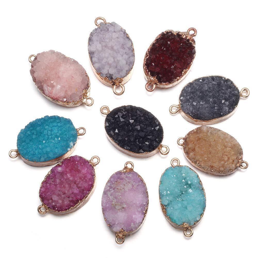 4258 5Pcs Natural Druzy Agate Connectors Random Color Stone Pendant Charms